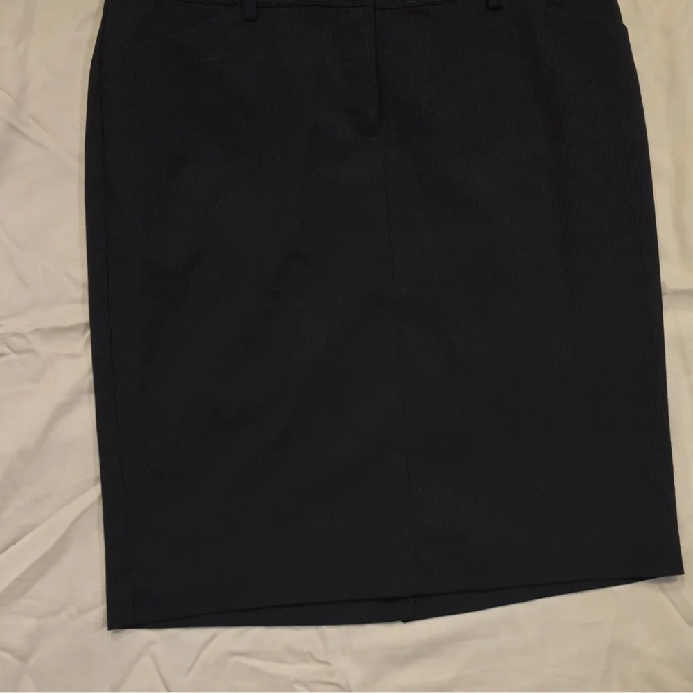 Express Design Studio Women's Black Pinstripe Pencil Skirt Knee Zip Sz 6 #107
